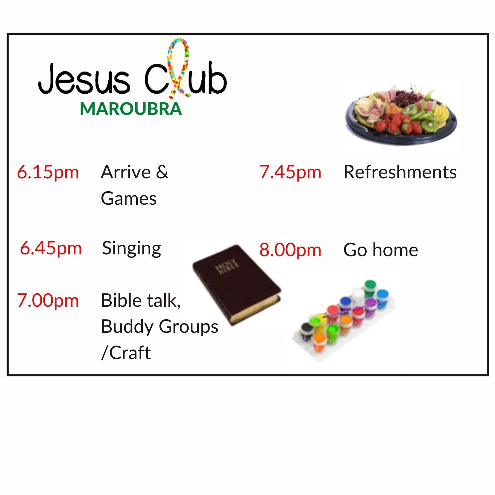 Timetable Jesus Club Maroubra