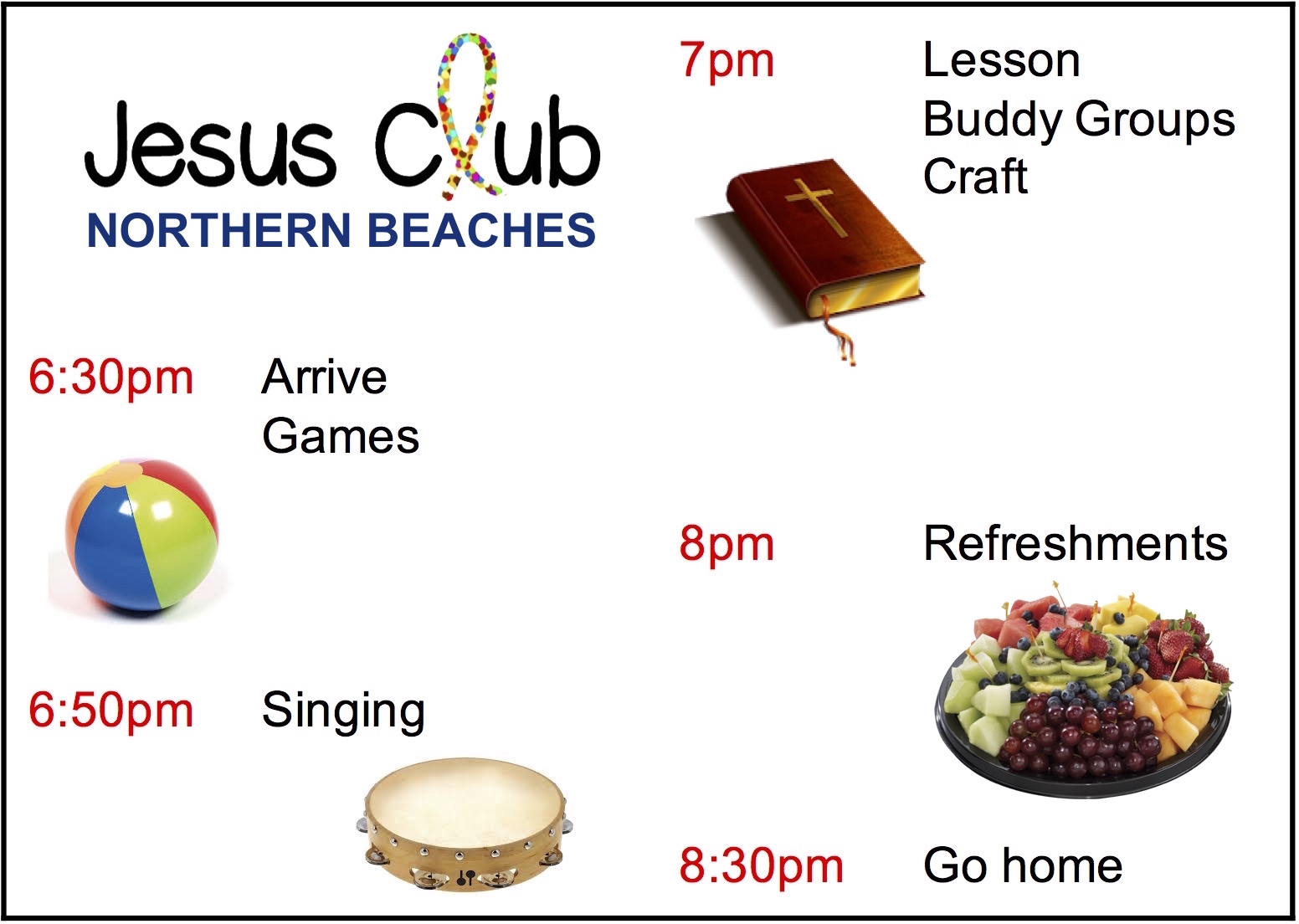 Timetable Jesus Club Northern Beaches